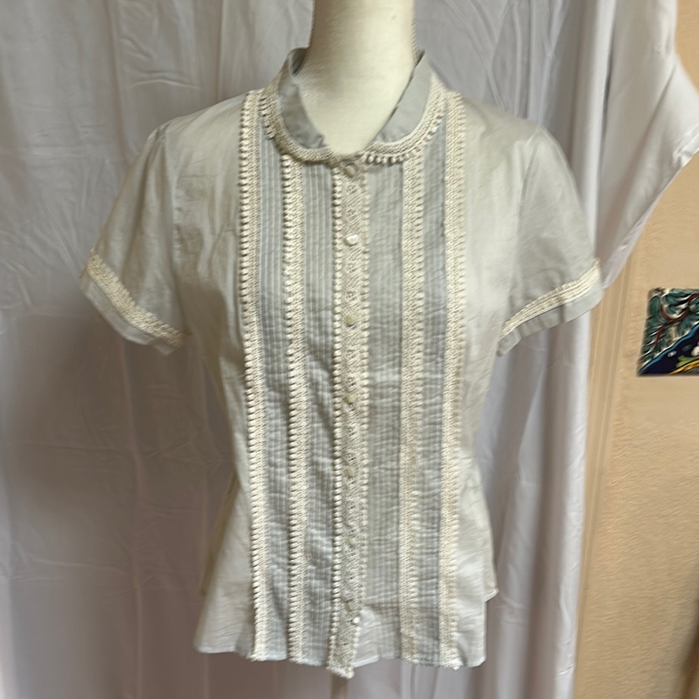 NWT J.Crew Vintage Closet Cream Blouse with Lace Details